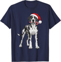 Great Dane Christmas Santa Hat Candy Cane Xmas Dog T-Shirt - Navy Blue