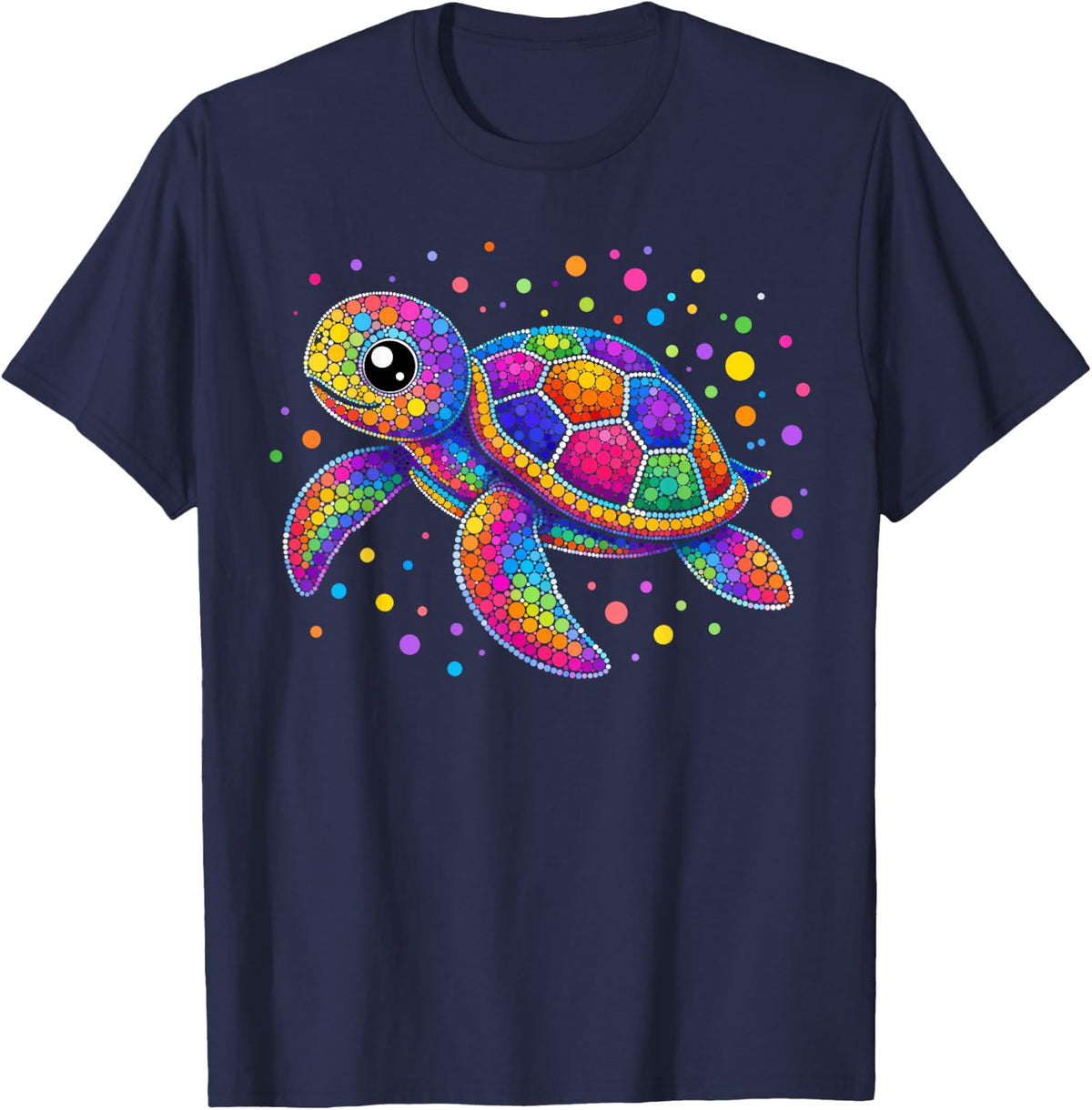 Cute Turtle Dots Art Animal Lover Students Girls Boys Kids T-Shirt - Navy Blue
