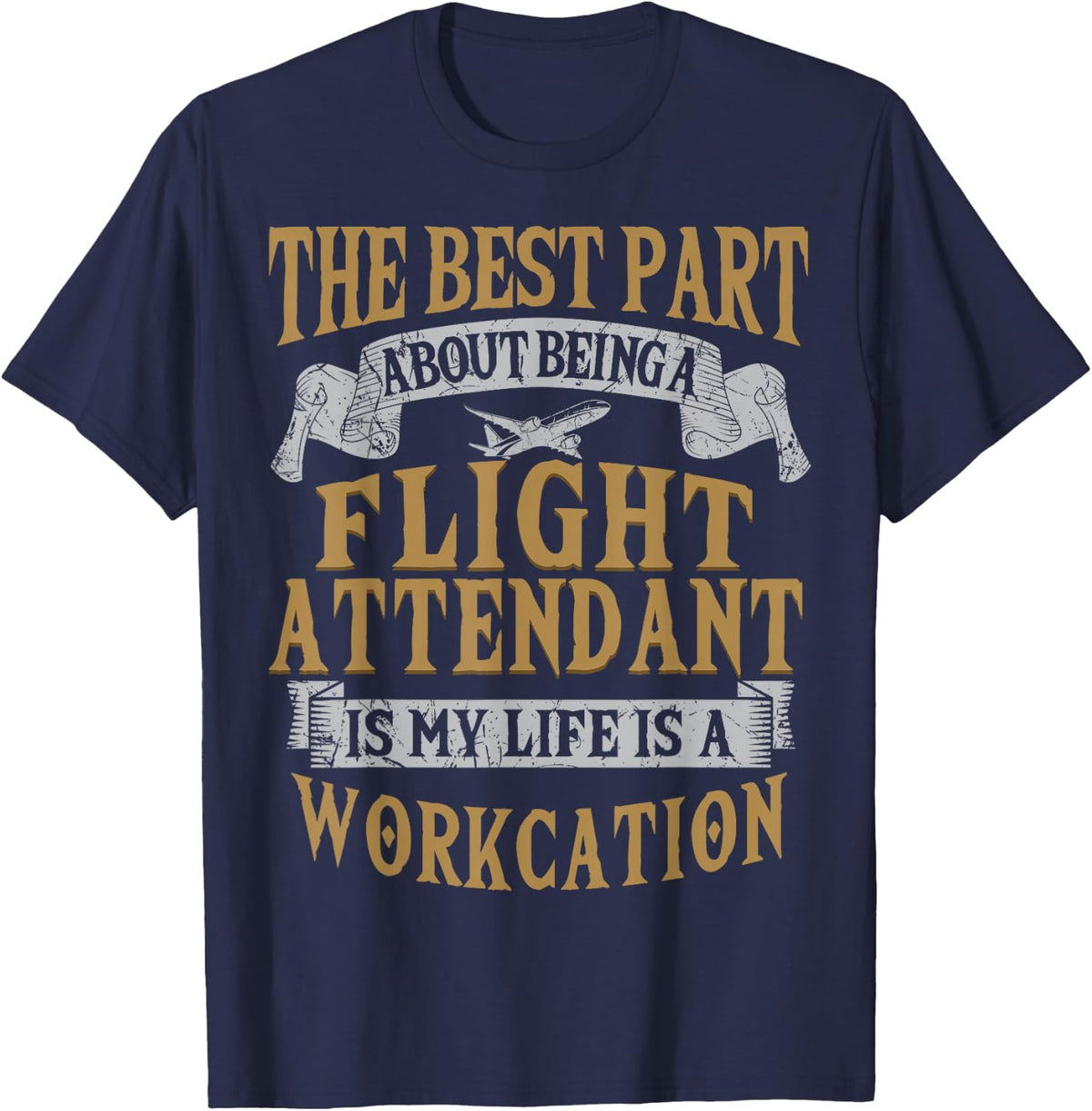 Flight Attendant Workcation Stewardess Cabin Crew Steward T-Shirt - Navy Blue