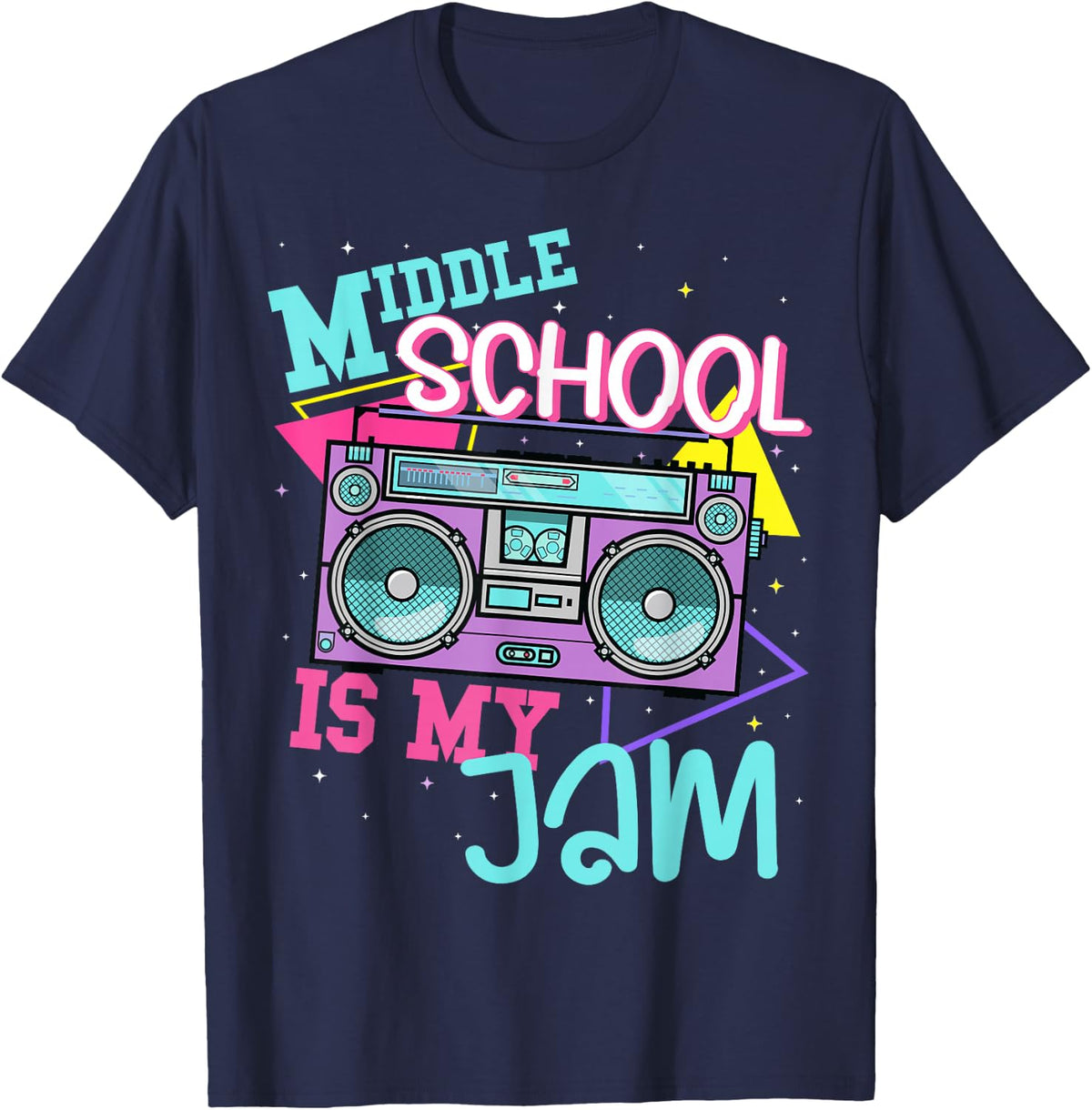 Middle School is My Jam Cute Teacher Shirt 80's 90's STYL T-Shirt - Navy Blue