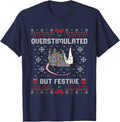 Overstimulated But Festive Possum Ugly Christmas T-Shirt - Navy Blue