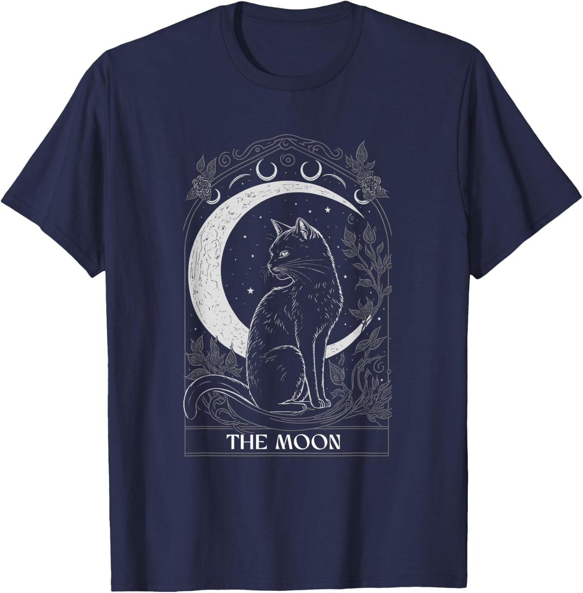 Crescent Moon Cat Tarot Card Graphic for Tarot Cat Lovers T-Shirt - Navy Blue