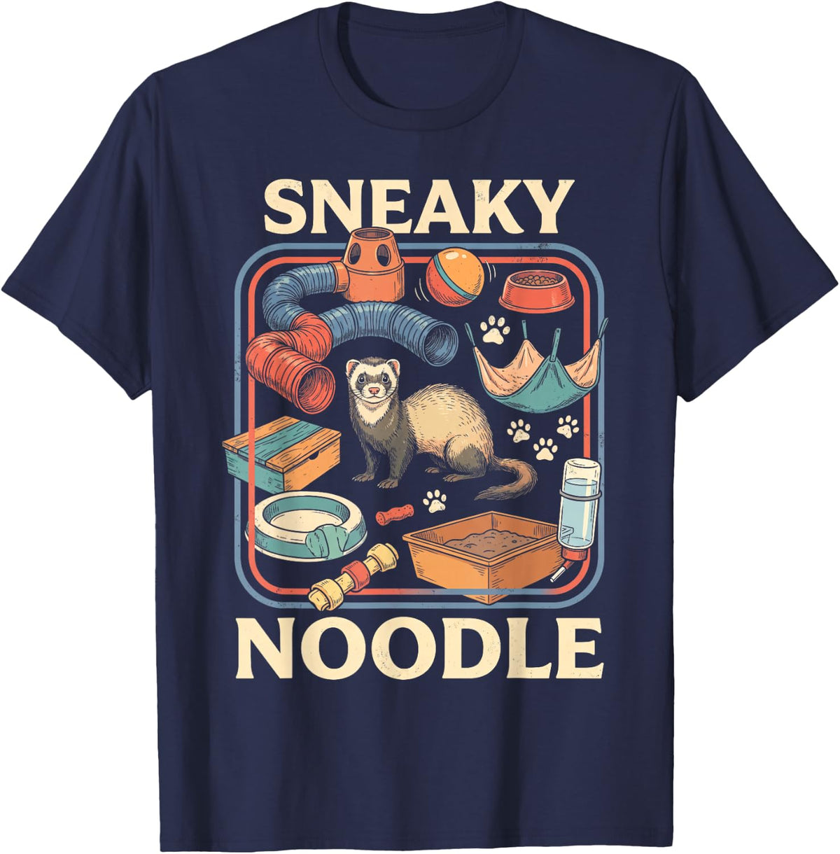 Ferret Pet Lover Vintage Poster T-Shirt - Navy Blue