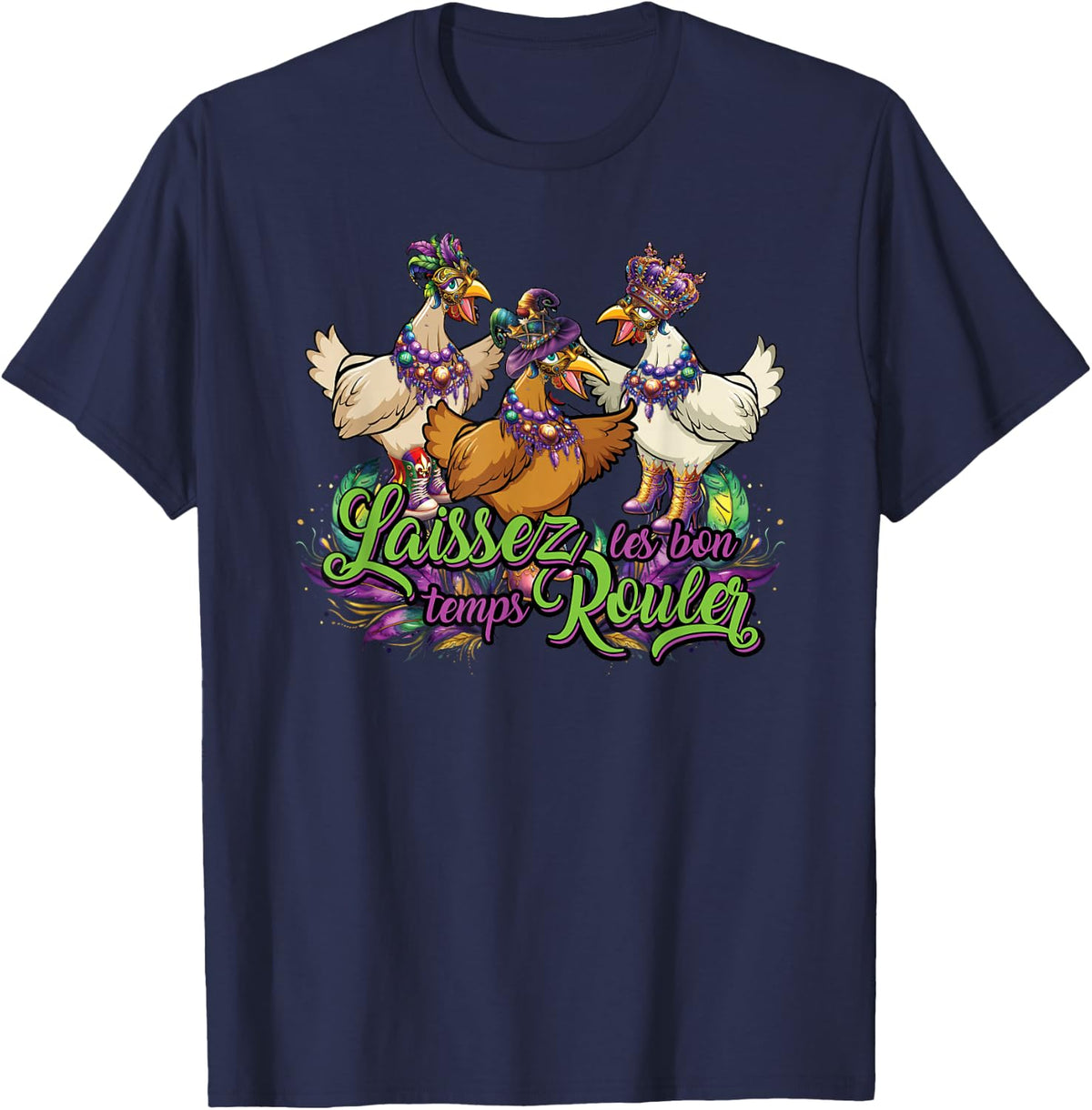 Mardi Gras Chicken Run Chicken Chase Fat Tuesday Carnival T-Shirt - Navy Blue