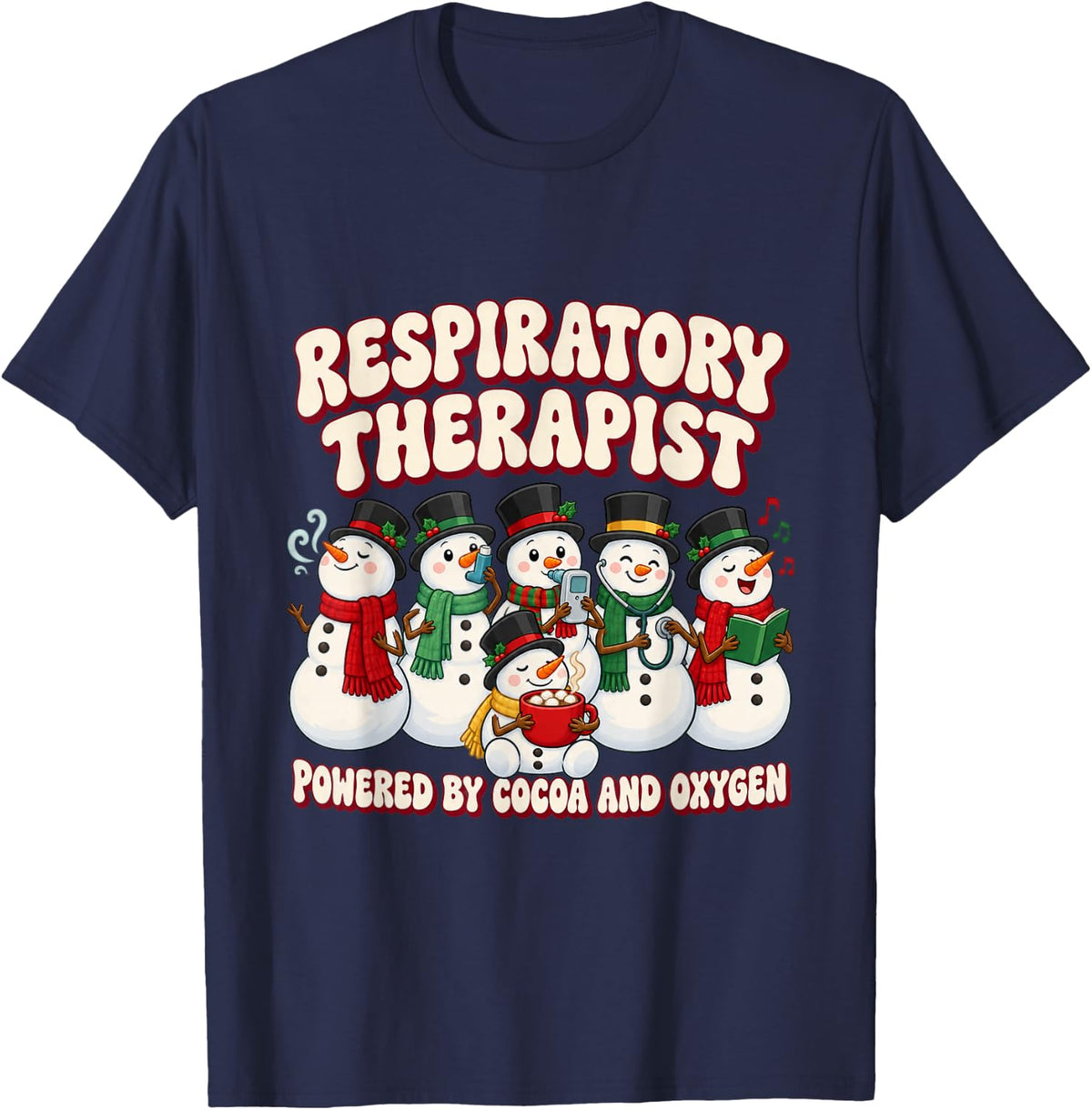 Christmas Respiratory Therapist Christmas Tree T-Shirt - Navy Blue