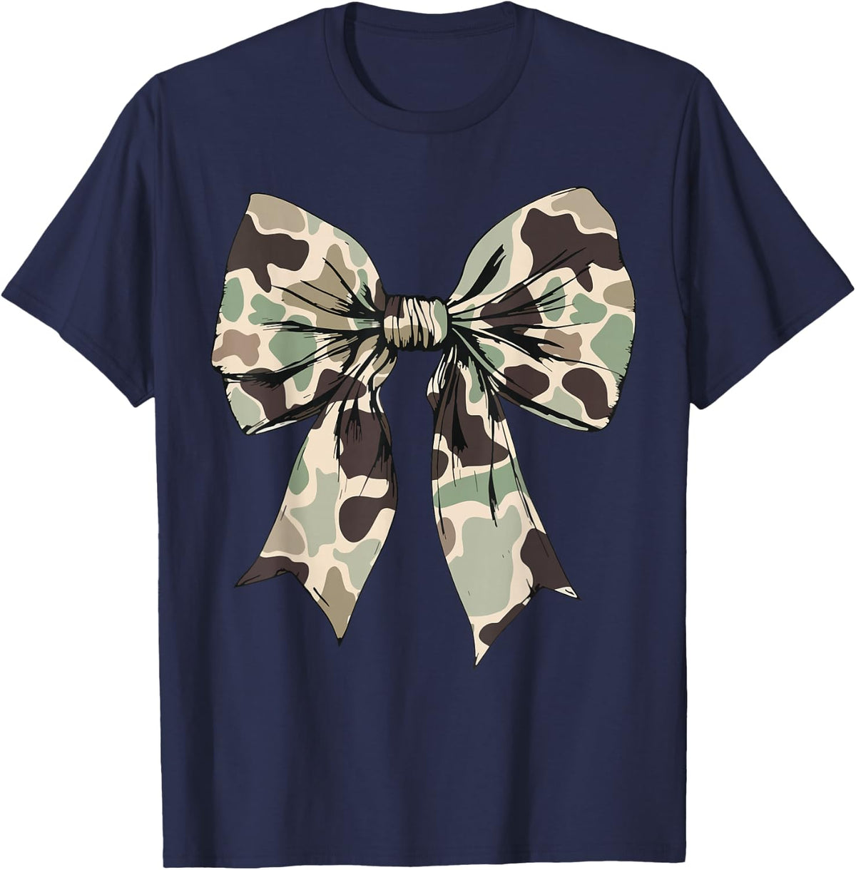 Camouflage Old Camo Bow Camo Coquette Bow Hunting Women Girl T-Shirt - Navy Blue