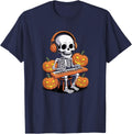 Halloween Skeleton Pianist Keyboard Piano Pianists T-Shirt - Navy Blue