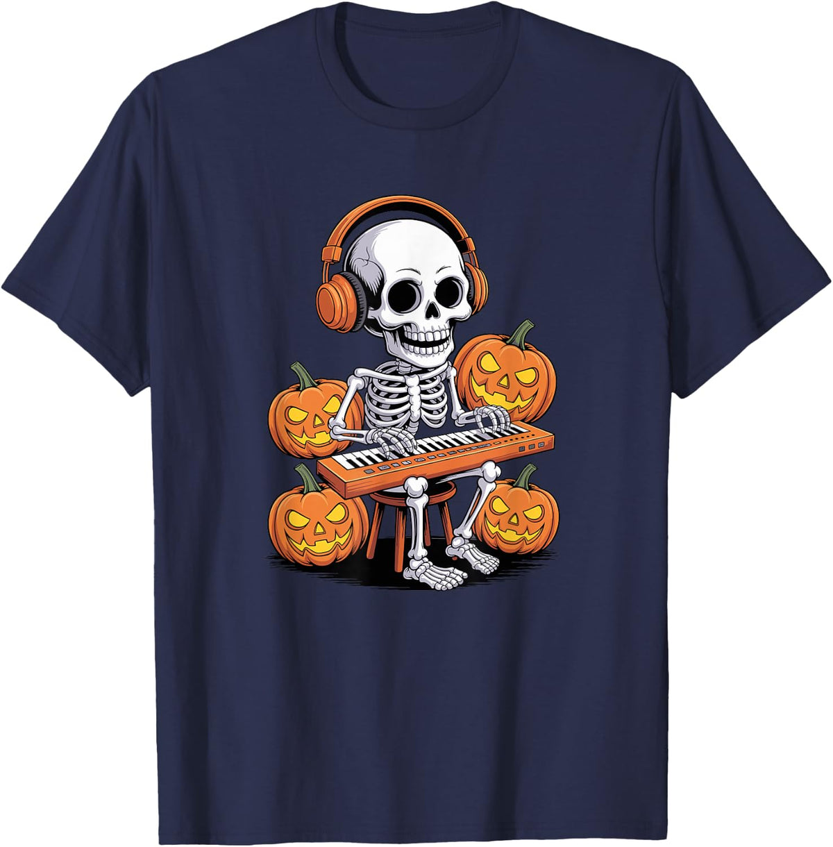 Halloween Skeleton Pianist Keyboard Piano Pianists T-Shirt - Navy Blue