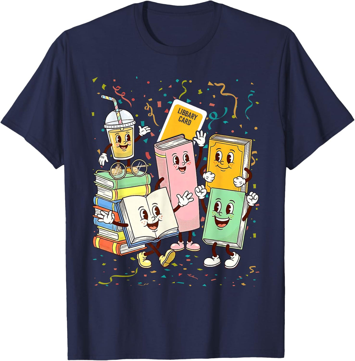 Cute Librarian Doodle Back to School Book Lover Library T-Shirt - Navy Blue