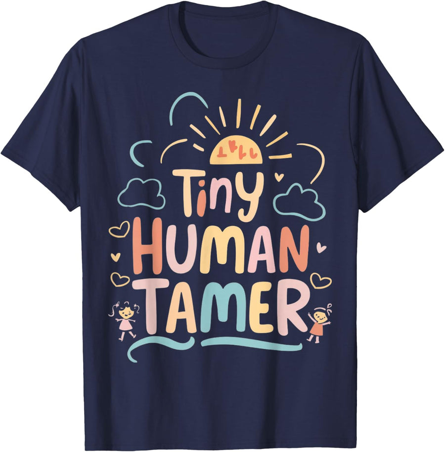 Tiny Human Tamer Kindergarten Teacher Class Graphic T-Shirt - Navy Blue