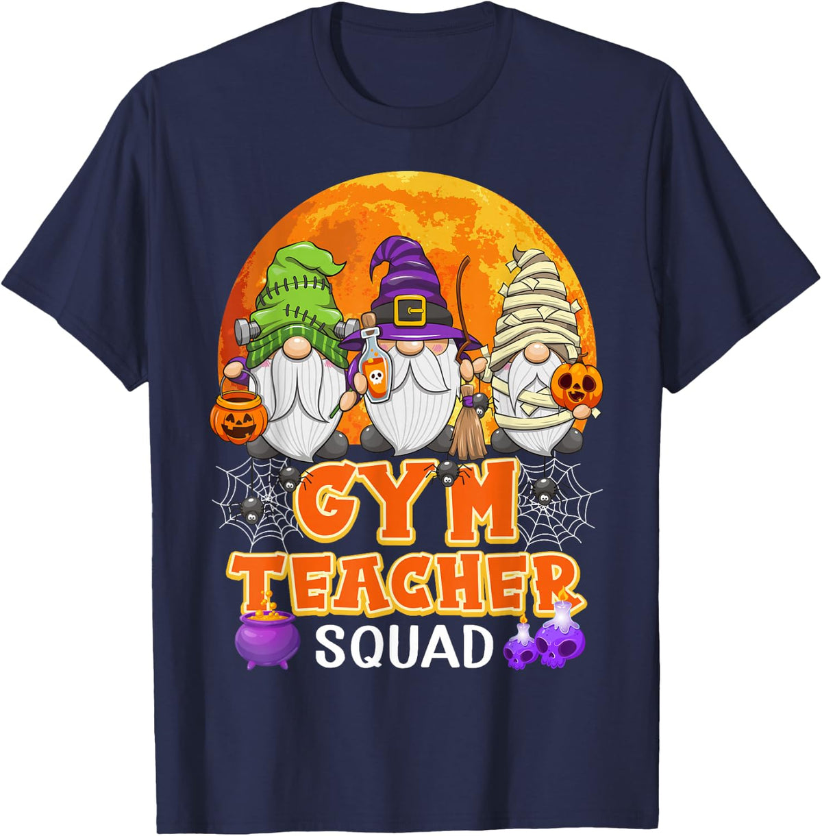 Gym Teacher Squad Halloween PE Teacher Gnome Matching T-Shirt - Navy Blue