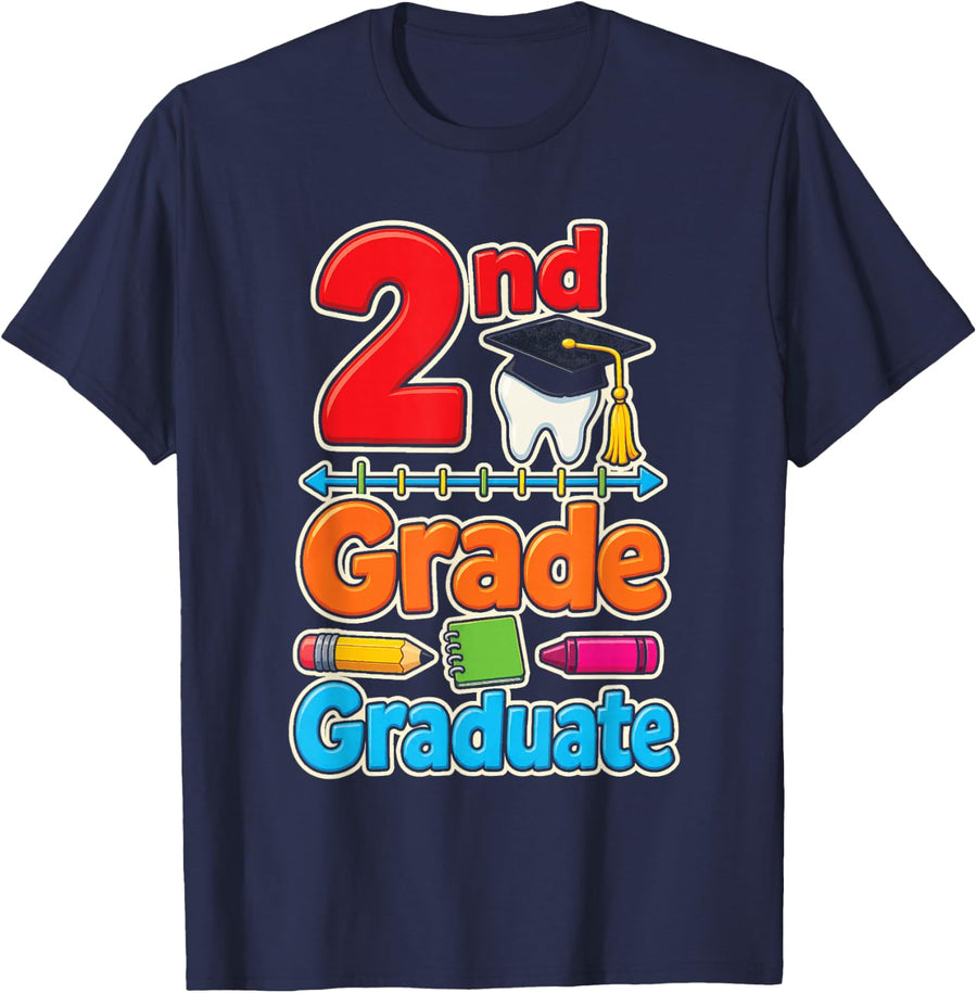2nd Grade Graduate Elementary Graduation Moving Up Day T-Shirt - Navy Blue