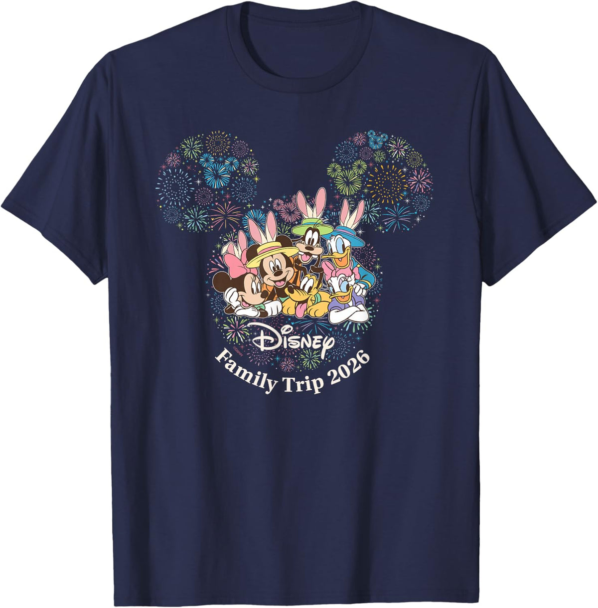 Disney Mickey & Friends Easter Family Trip 2026 Fireworks T-Shirt - Navy Blue