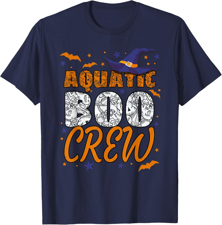 Aquatic Boo Crew Halloween Aquatic Biologist Matching T-Shirt - Navy Blue