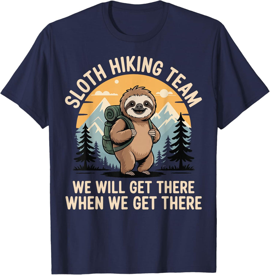 Funny Sloth Hiking T-Shirt - Navy Blue