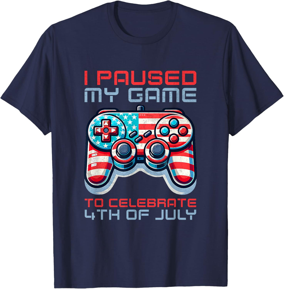 I Paused My Game To Celebrate 4th Of July Video Gamer Boys T-Shirt - Navy Blue