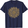 Sunflower Leopard Print Pattern Women Cheetah Animal T-Shirt - Navy Blue