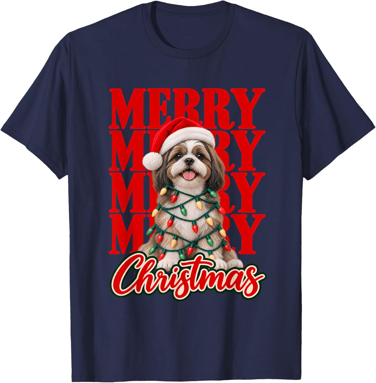 Merry Christmas Havanese Dog Lovers Xmas T-Shirt - Navy Blue