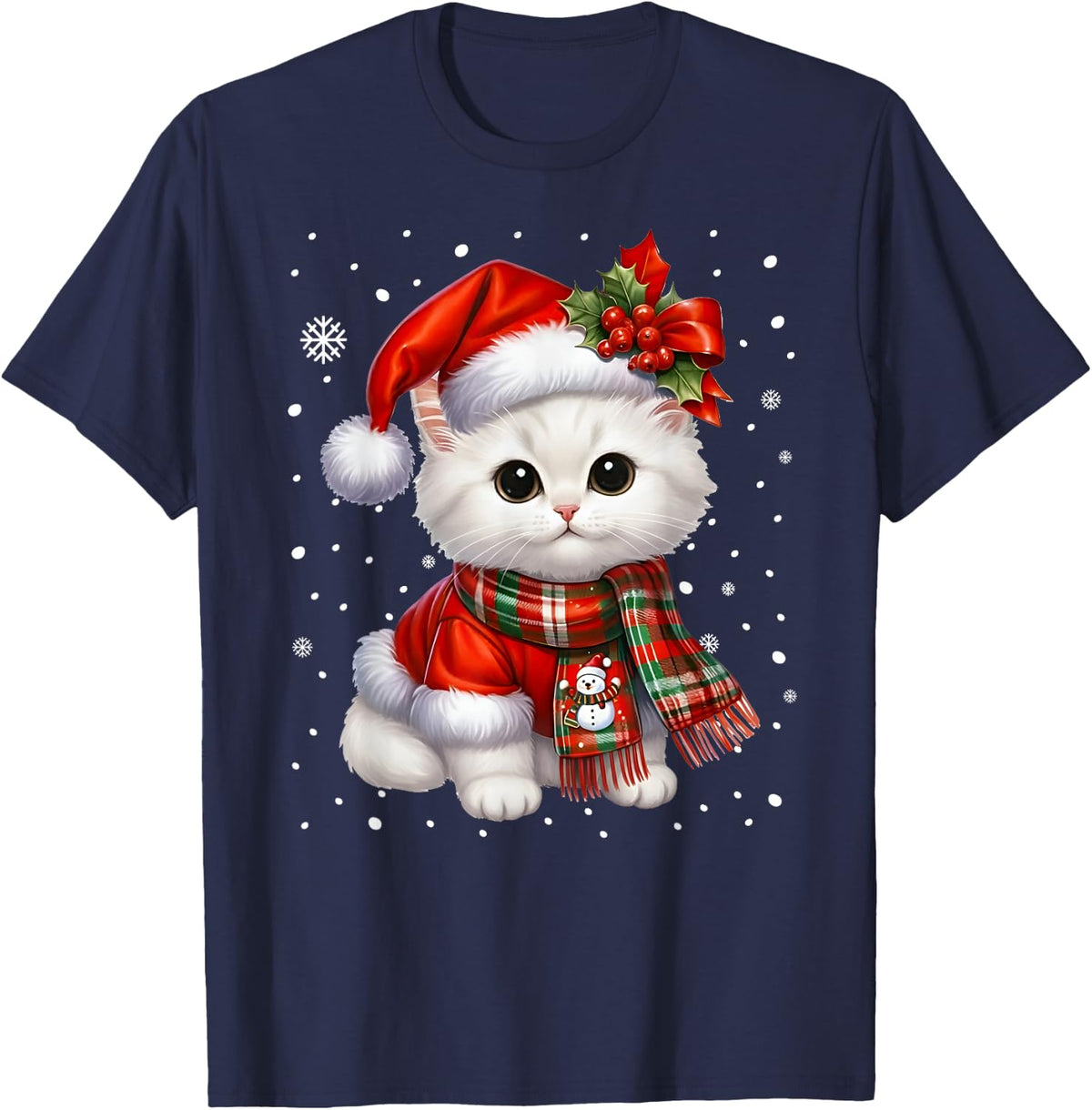 Cat Christmas Kitten Meowy Cat Lover Xmas T-Shirt - Navy Blue