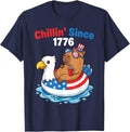 Chillin Since 1776 Capybara 4th of July Bald Eagle Pool Tees T-Shirt - Navy Blue
