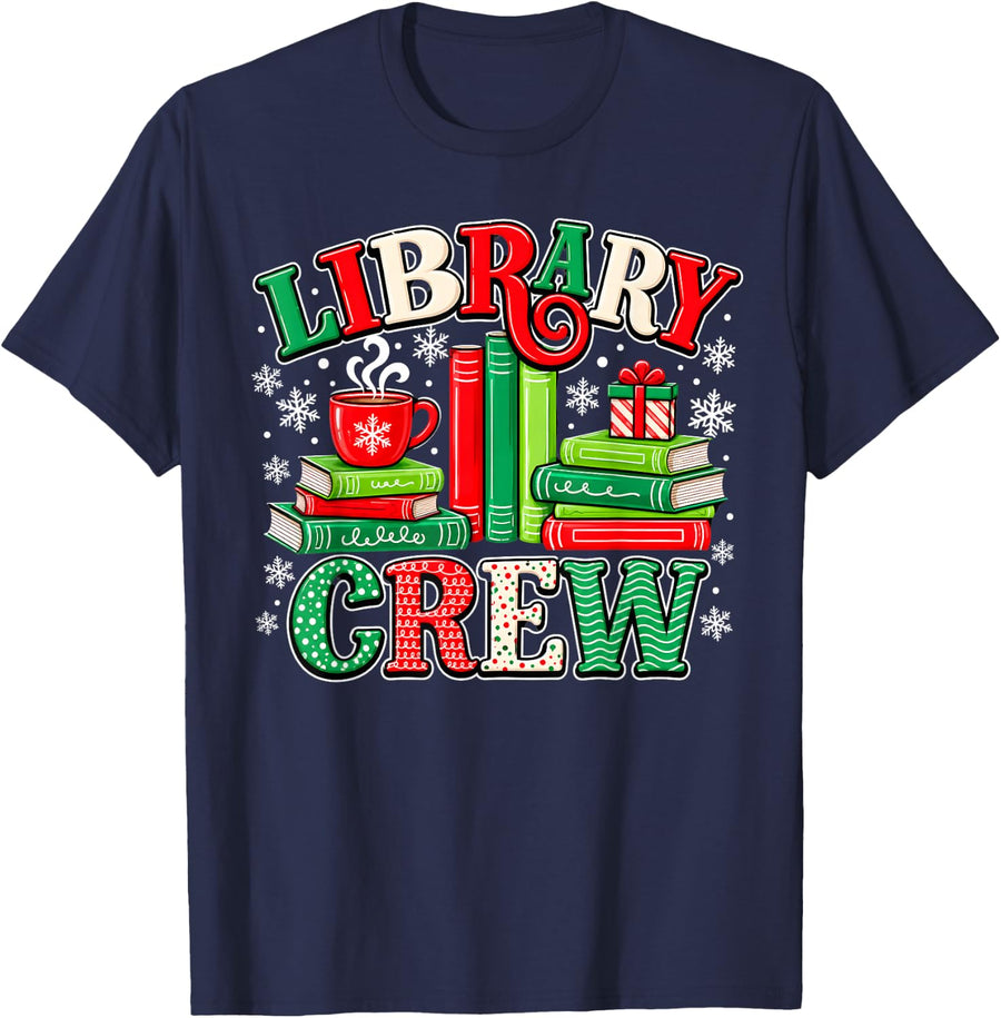 Library Crew Christmas Librarian Book Lover Librarian T-Shirt - Navy Blue