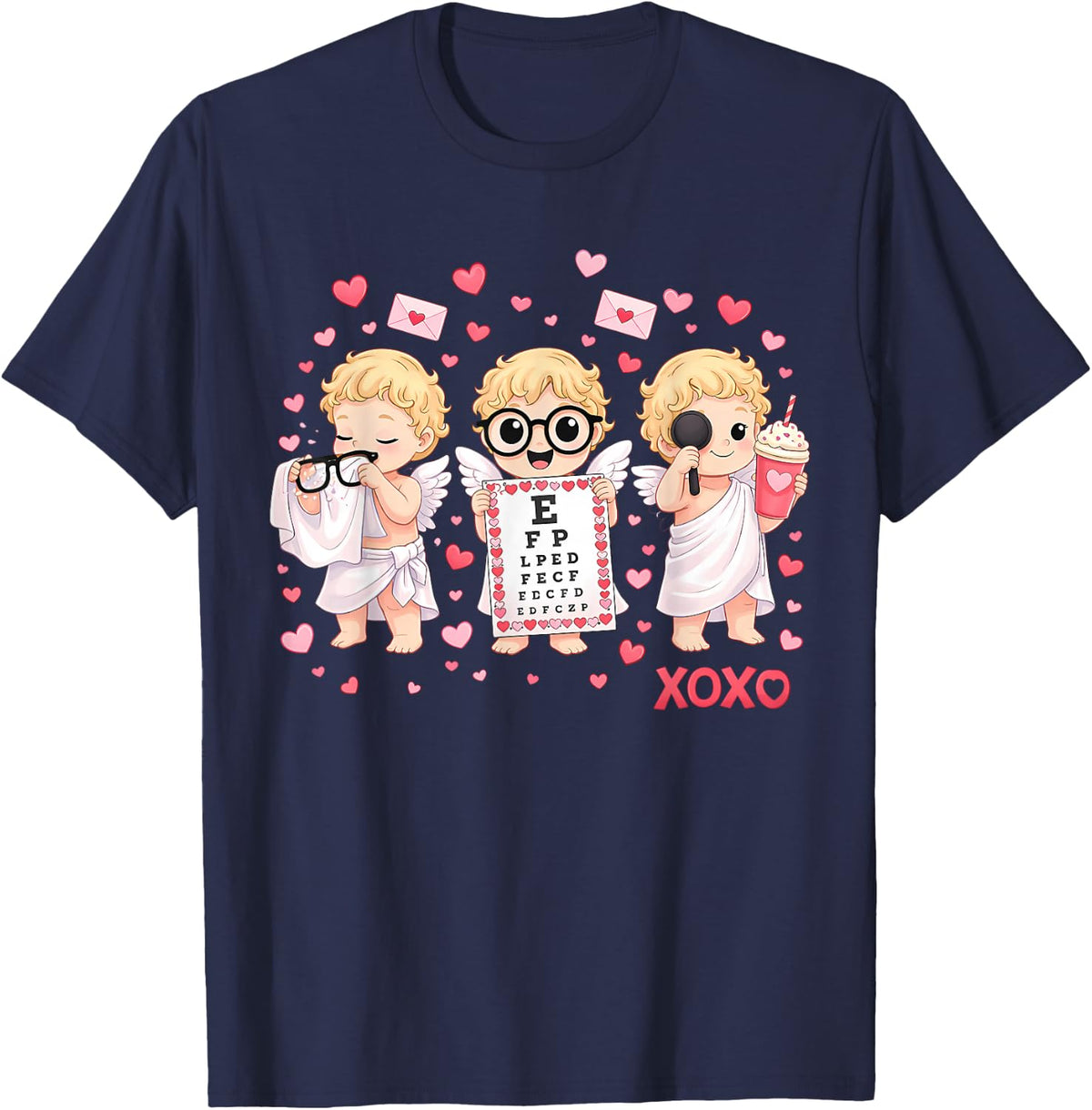 XOXO Cupid Vision Squad Optometrist Valentines Day Eye Dr T-Shirt - Navy Blue
