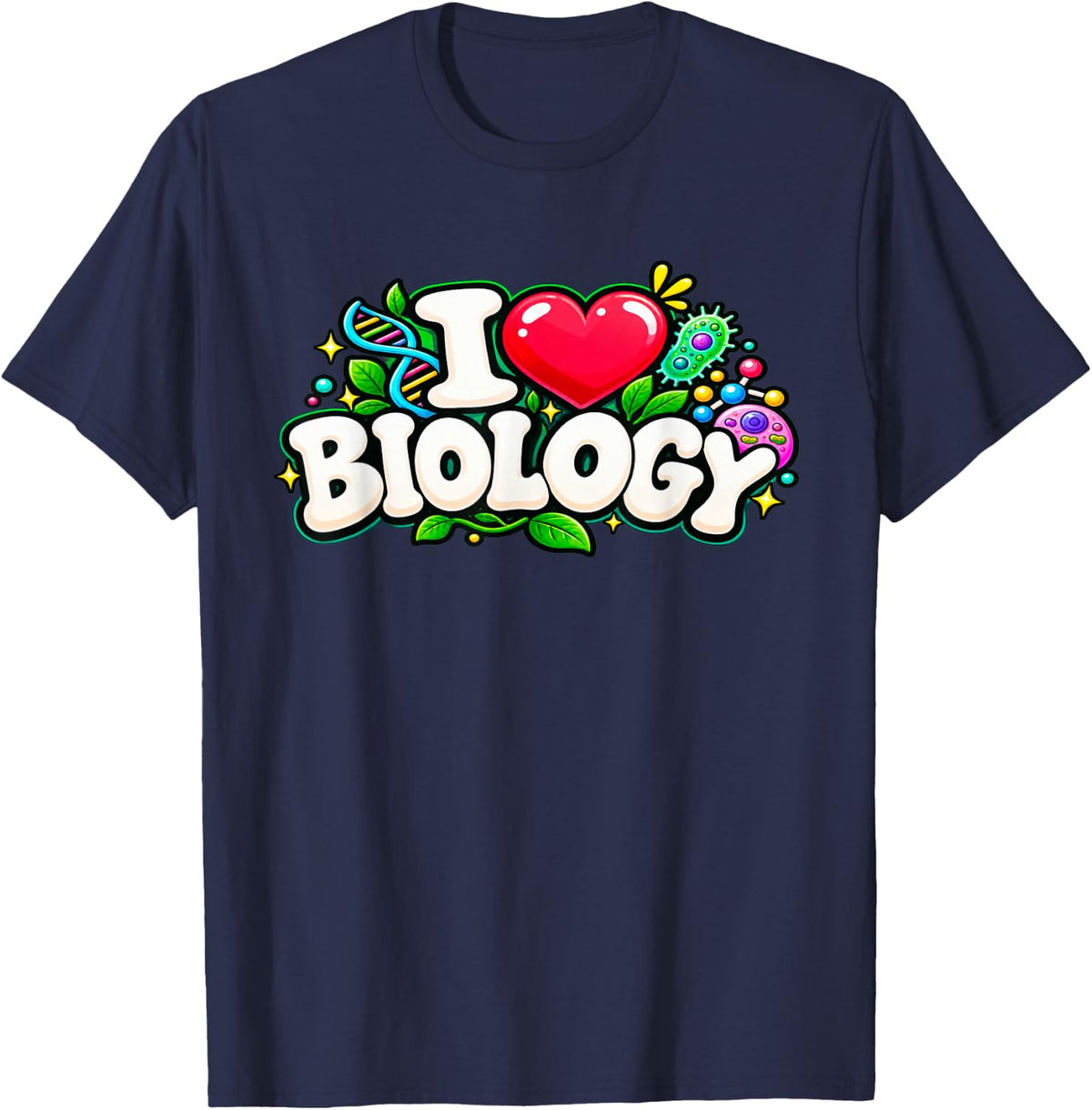 I Love Biology - Heart Biologist Funny T-Shirt - Navy Blue