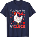 Make Heart Go Valentine's Day Cute Chicken Sound Floral Rose T-Shirt - Navy Blue