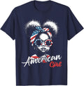 Little Miss Black African American Girl Us Flag Freedom Kids T-Shirt - Navy Blue