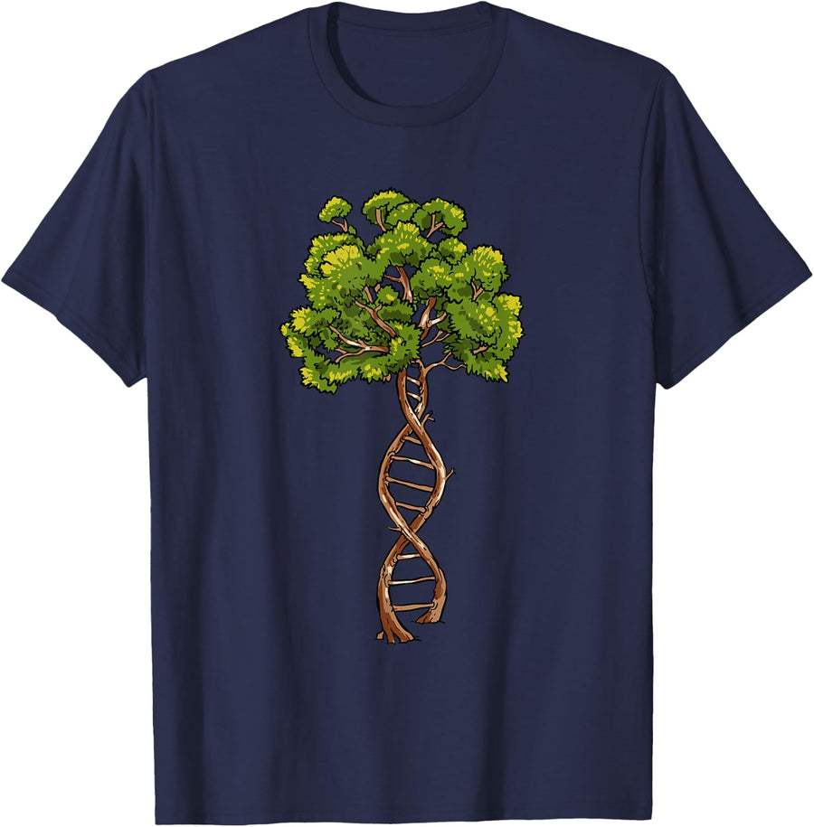 Science DNA Tree of Life Biology Genetics Environment Lovers T-Shirt - Navy Blue