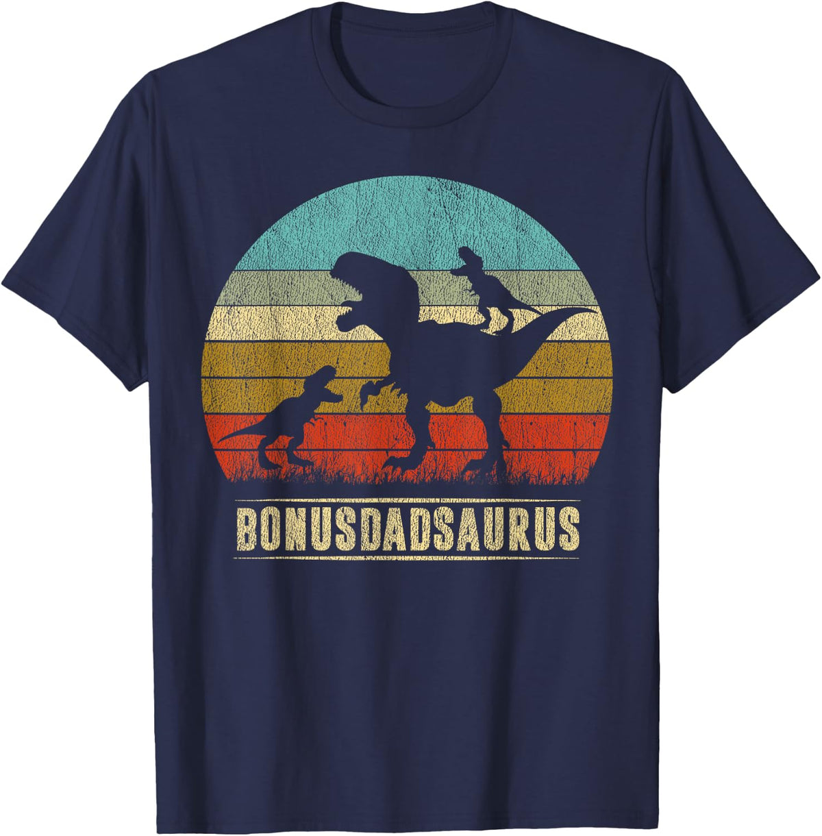 Bonus dad Dinosaur Bonusdadsaurus 2 Two kids christmas T-Shirt - Navy Blue