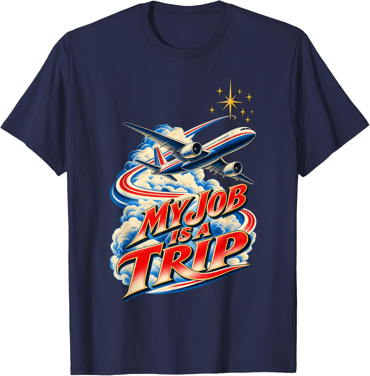Flight Attendant My Job is A Trip Holiday T-Shirt - Navy Blue