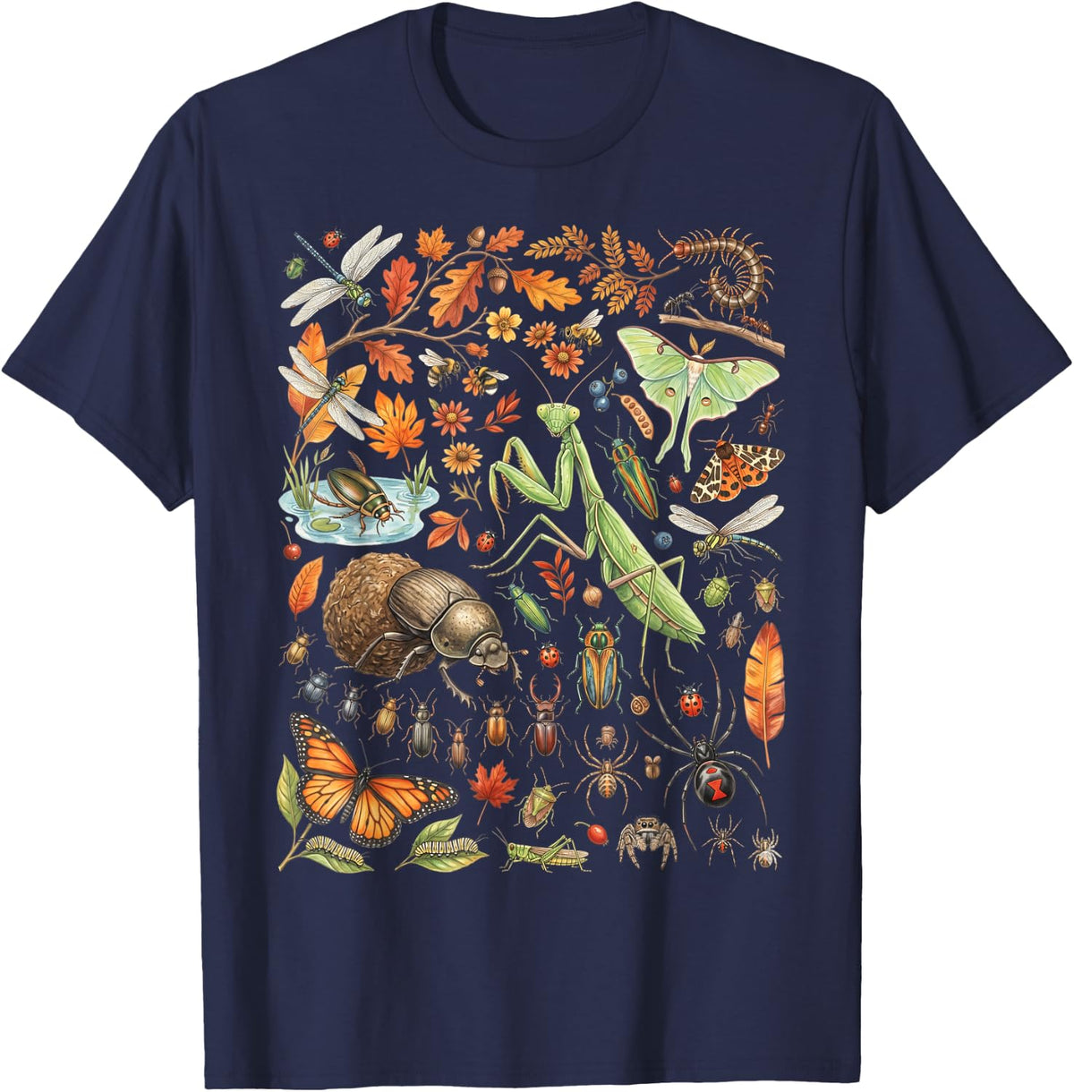 Types Insect Species Entomology Entomologist Bug Collection T-Shirt - Navy Blue