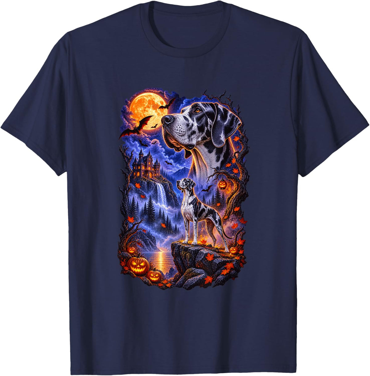 Great Dane Dog Halloween Pumpkin Dog Lover T-Shirt - Navy Blue