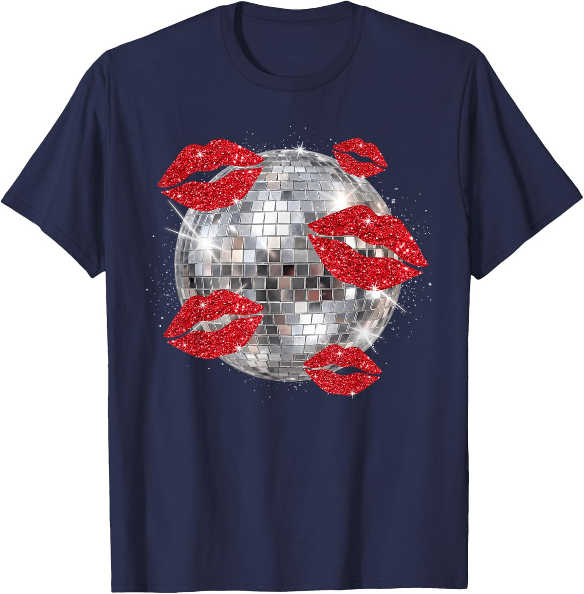 Disco Ball Kissing Lips Funny Bachelorette Party T-Shirt - Navy Blue