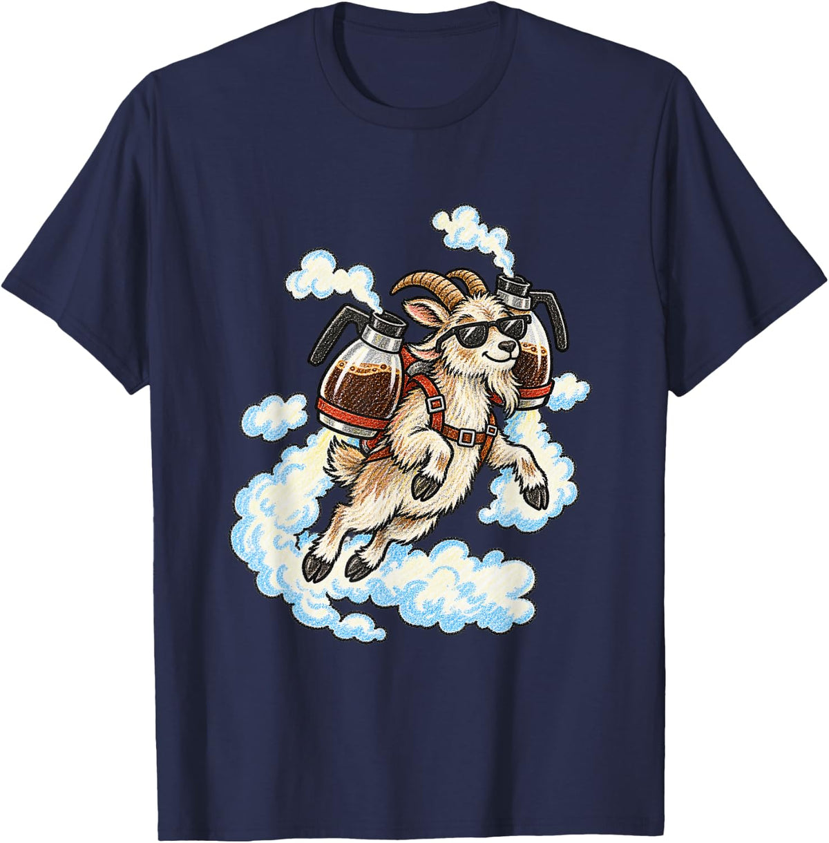 Goat Flying Coffee Jetpack Funny Animal Meme T-Shirt - Navy Blue