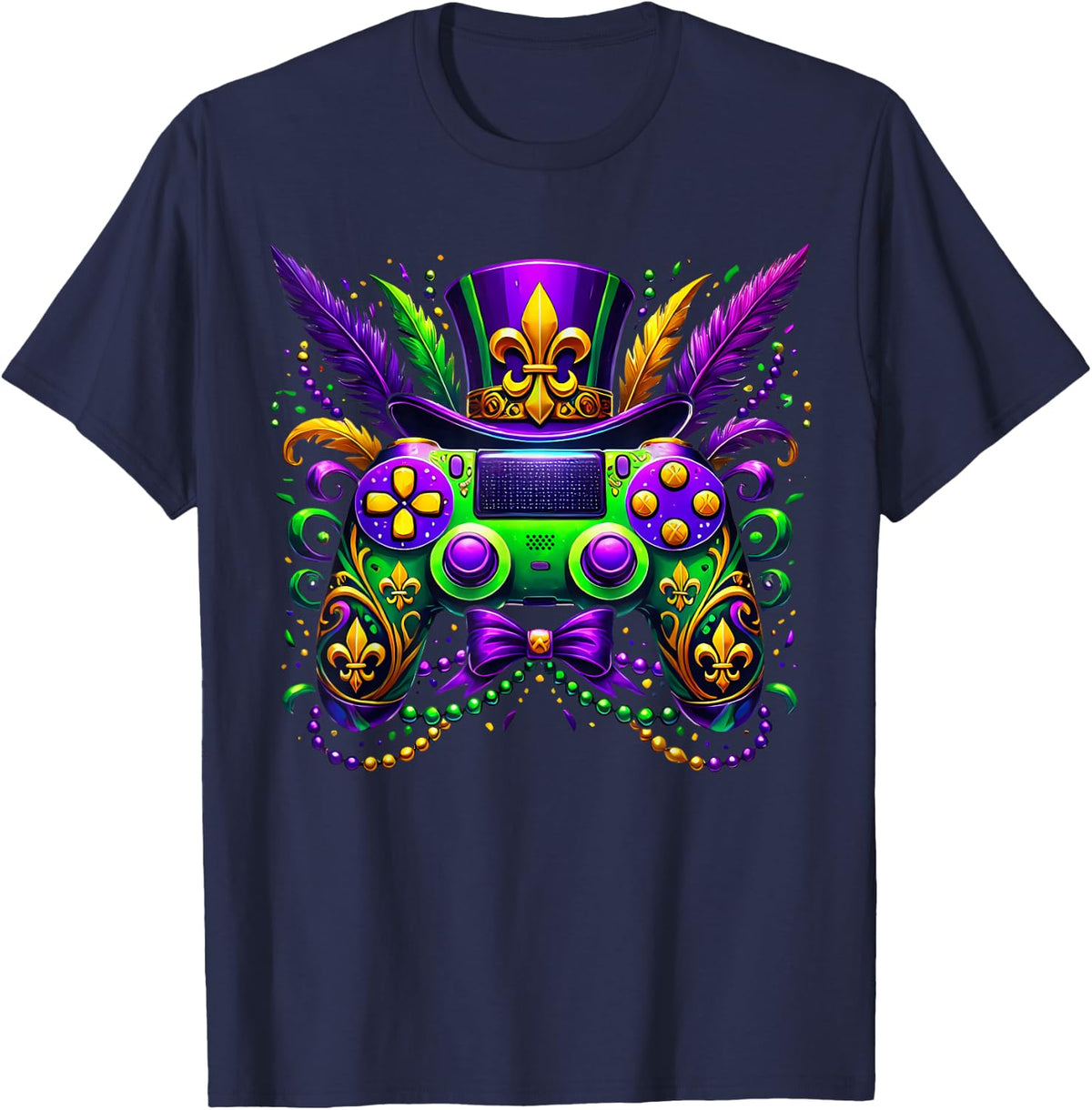 Mardi Gras Video Game Controller Jester Hat Costume Kids T-Shirt - Navy Blue