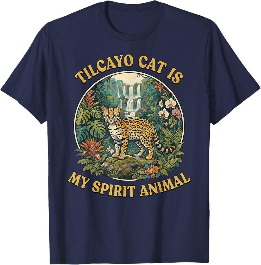 My Spirit Animal Cat Lover Wildlife Leopardus Tilcayo Cat T-Shirt - Navy Blue