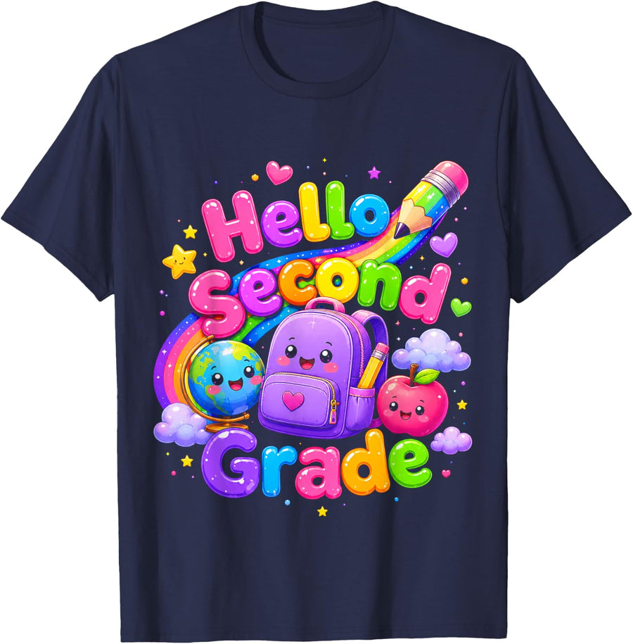 Hello Second Grade Teacher First Day of 2nd Grade Dumpling T-Shirt - Navy Blue