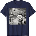 Ferret Xmas Moon Night Starry Santa Sleigh Ferret Christmas T-Shirt - Navy Blue