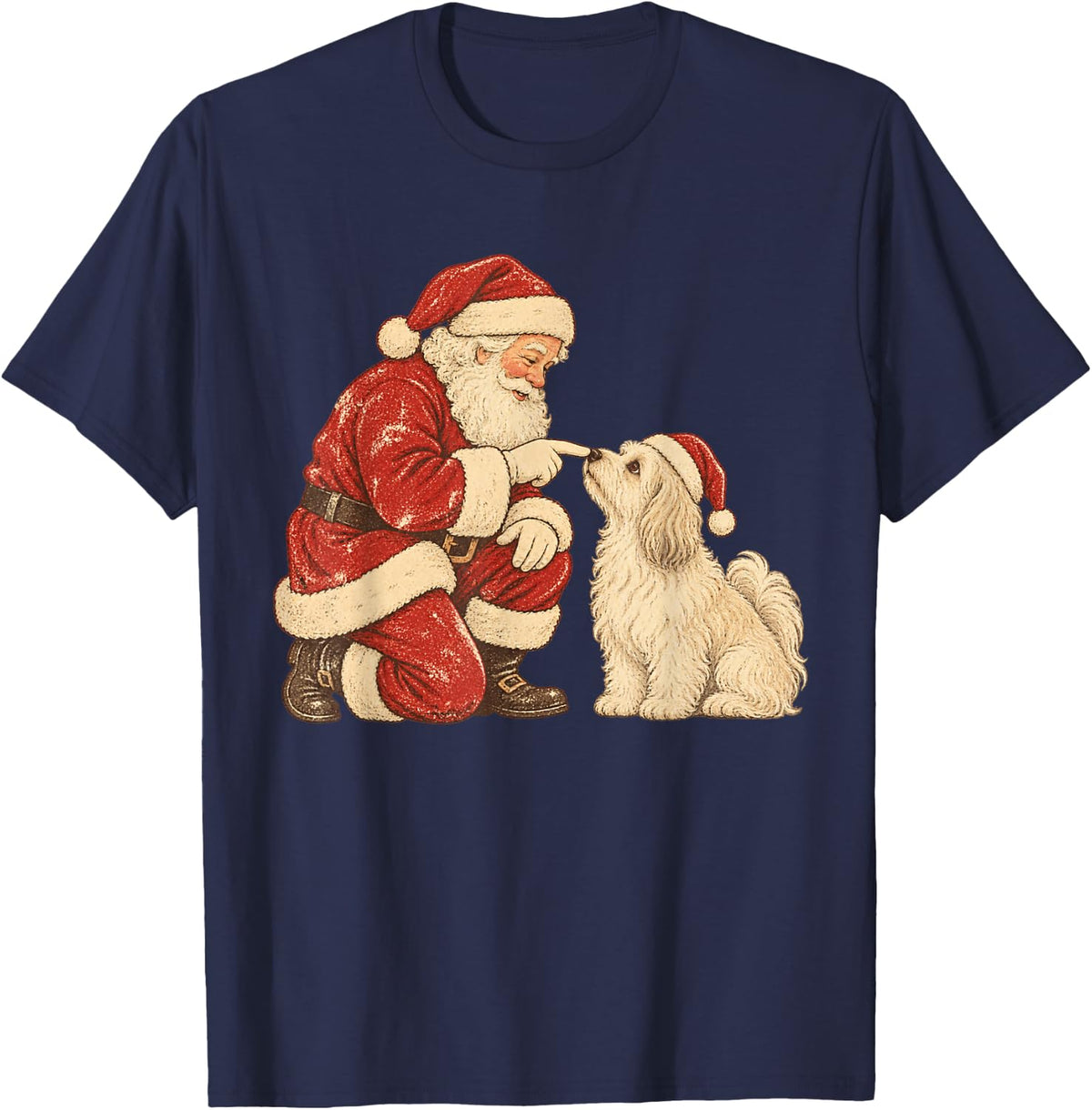 Santa Havanese Vintage Christmas Dog T-Shirt - Navy Blue