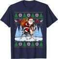 Ugly Xmas Funny Santa Riding Great Dane Dog Christmas T-Shirt - Navy Blue