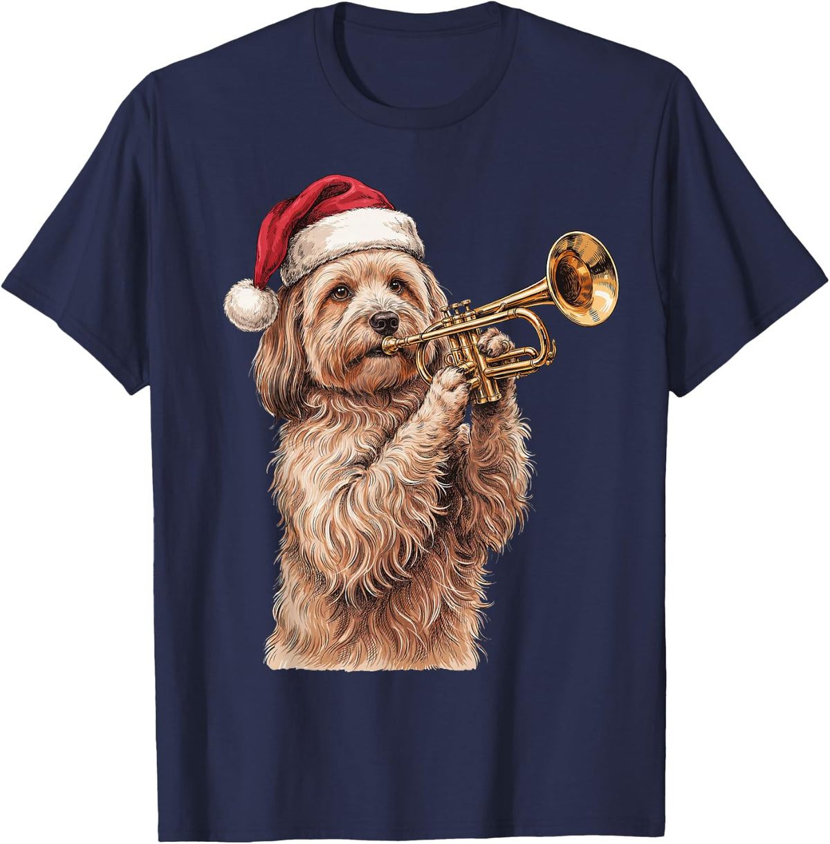 Havanese Christmas Trumpet Musician T-Shirt - Navy Blue