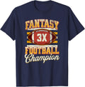 3 Time Fantasy League Champ Winner Fantasy Football Champion T-Shirt - Navy Blue