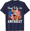 Proud To Be An Americat Orange Cat American Flag 4th Of July T-Shirt - Navy Blue