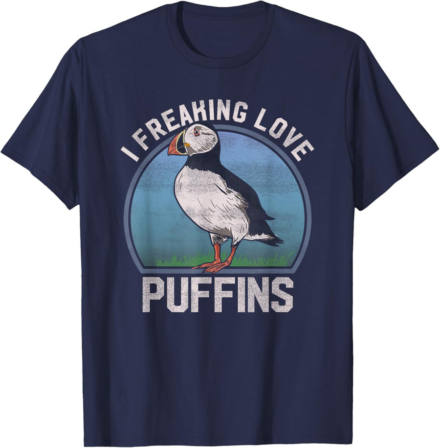 "I Freaking Love Puffins" Funny Seabird Puffin T Shirt T-Shirt - Navy Blue