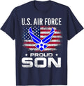 U.S Air Force Proud Son With American Flag Gift Veteran T-Shirt - Navy Blue