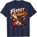 Ferret Rocks Guitar Rock Music Funny Ferret Lover T-Shirt - Navy Blue