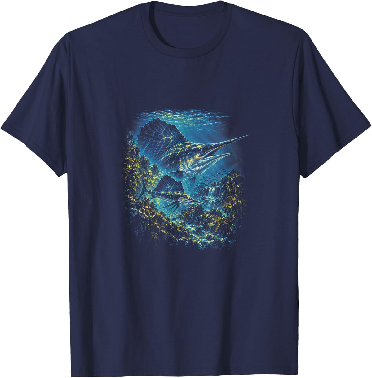 Sailfish Ocean Billfish Underwater Marine Wildlife Art T-Shirt - Navy Blue