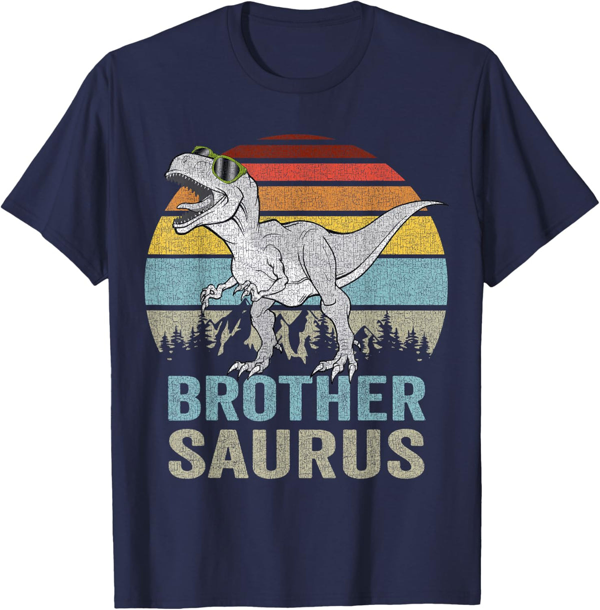 Brothersaurus T Rex Brother Saurus Family Matching Dinosaur T-Shirt - Navy Blue